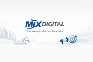 Corporate banner of MJXDigital featuring the logo centered with the slogan below, surrounded by digital marketing icons on a white and blue background.
